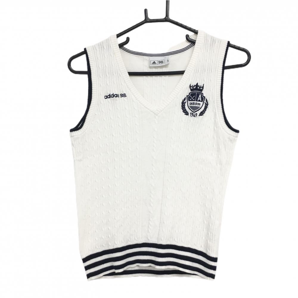 【美品】アディダス ニットベスト 白×黒 Vネック レディース S/P ゴルフウェア adidas