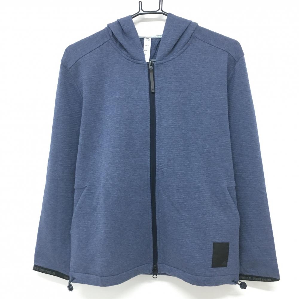 【新品】アディダス ジップパーカー 杢ブルー 保温 ダブルジップ 裾ドローコード レディース M ゴルフウェア adidas