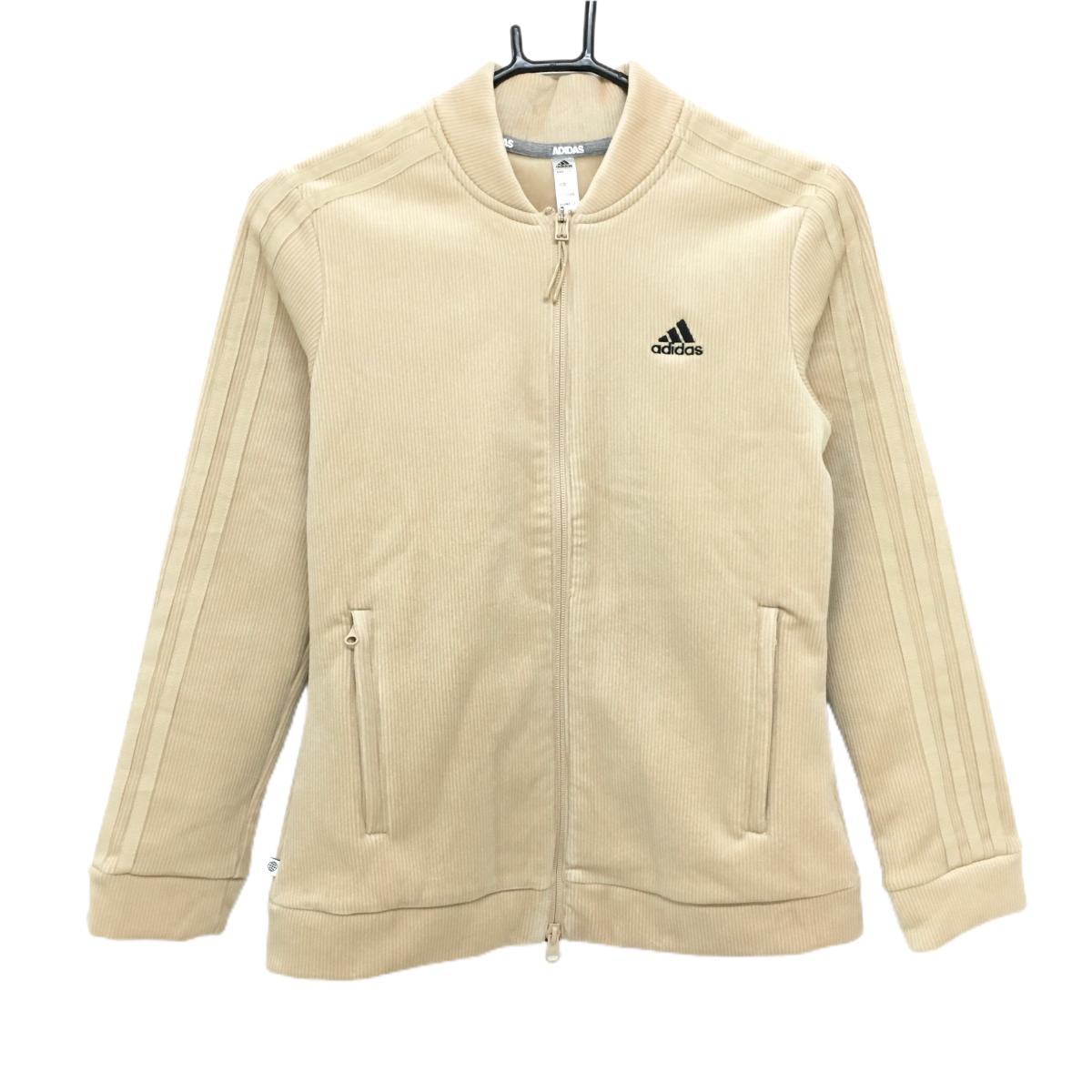 【超美品】アディダス ジャケット ベージュ コーデュロイ 裏起毛 3ライン  レディース M ゴルフウェア adidas