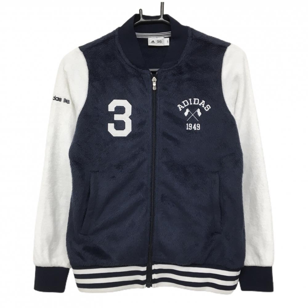 アディダス ボアブルゾン ネイビー×白 ロゴ刺しゅう レディース S/P ゴルフウェア adidas