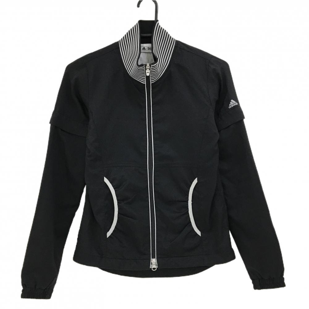 【美品】アディダス 2WAYジャケット 黒×ライトグレー ネックボーダー 蓄熱裏地 袖着脱可 レディース XS/XP ゴルフウェア adidas