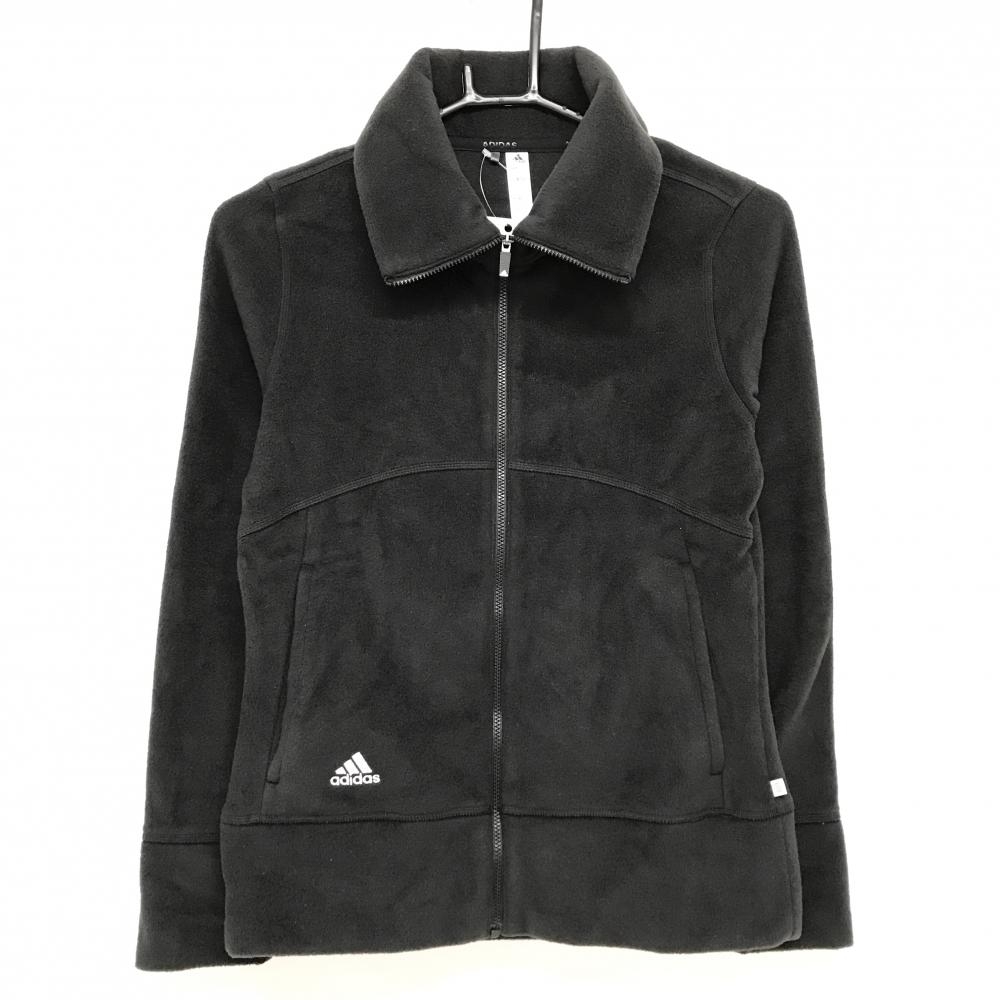 【超美品】アディダス フリースジャケット 黒 ロゴ  レディース S ゴルフウェア adidas