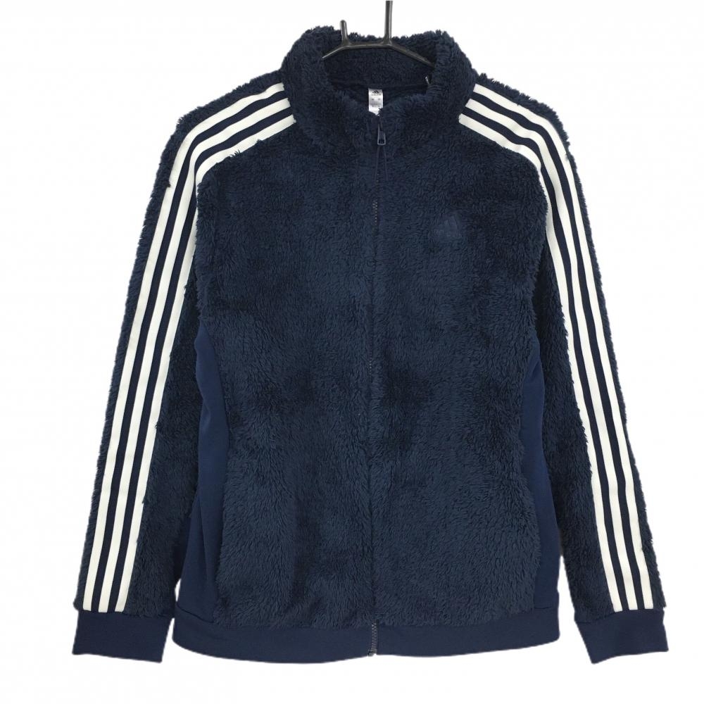 【美品】アディダス ボアジャケット ネイビー 袖3ライン サイド切替 レディース OT ゴルフウェア adidas