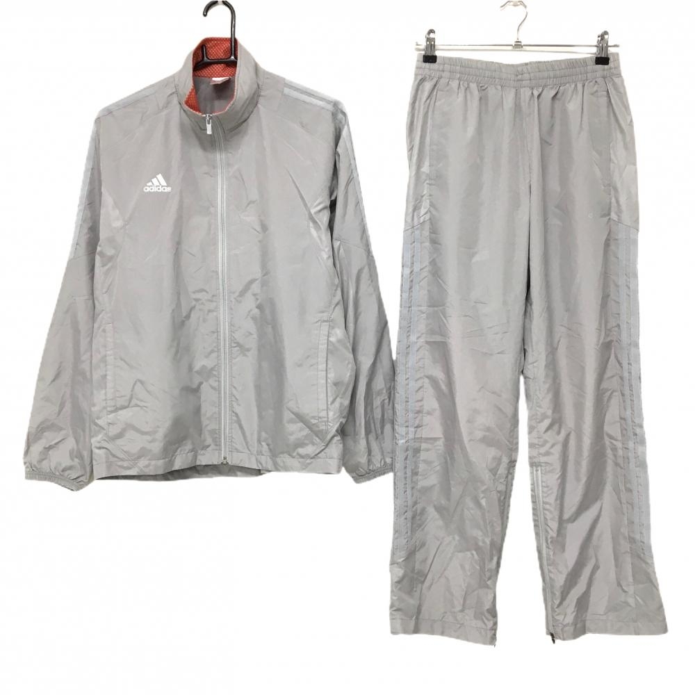 【超美品】アディダス 上下セット(ジャケット×パンツ) グレー 3ライン 裏地メッシュ レディース M ゴルフウェア adidas