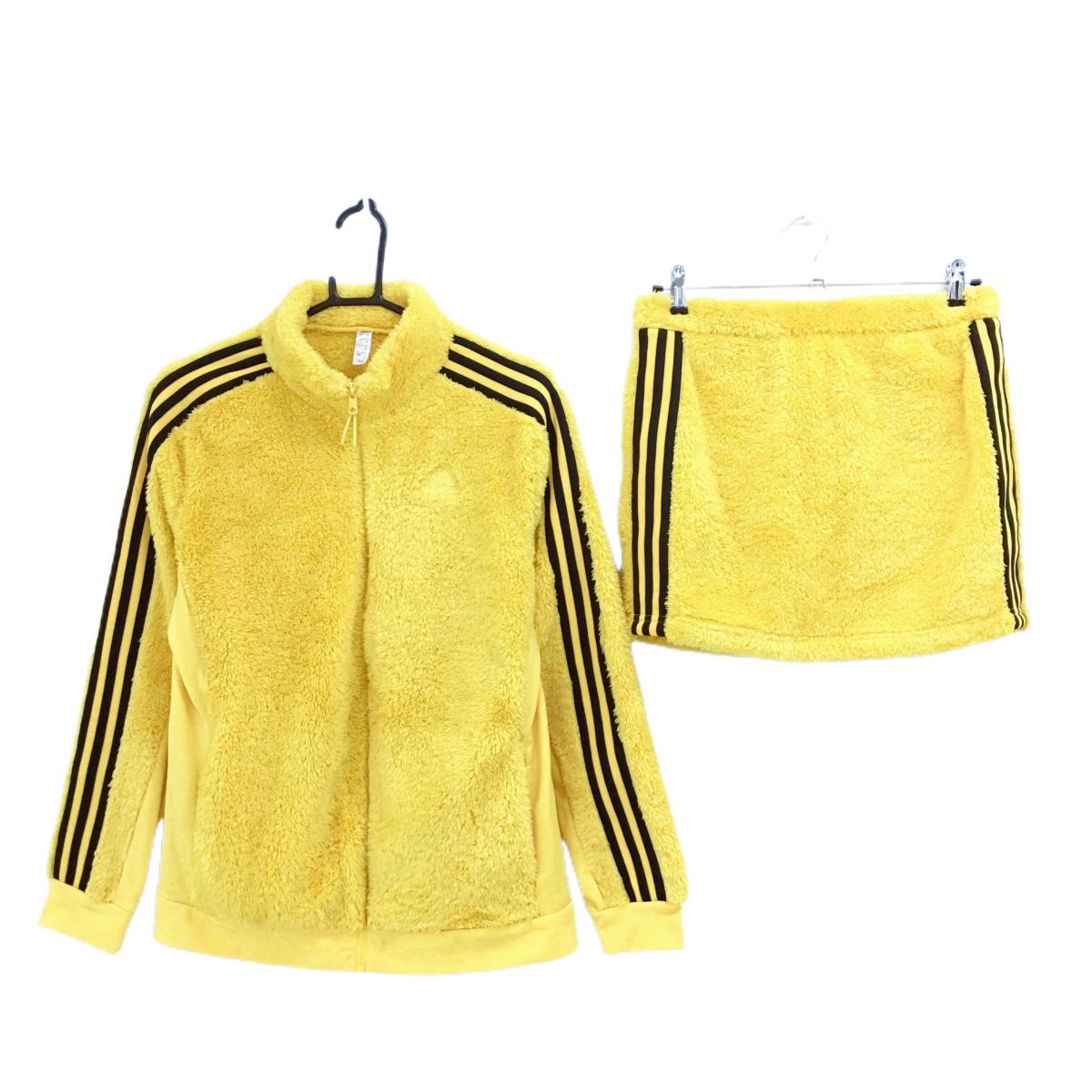 【美品】アディダス セットアップ(ジャケット×スカート) イエロー×黒 ボア 3ライン レディース OT(XL) ゴルフウェア adidas