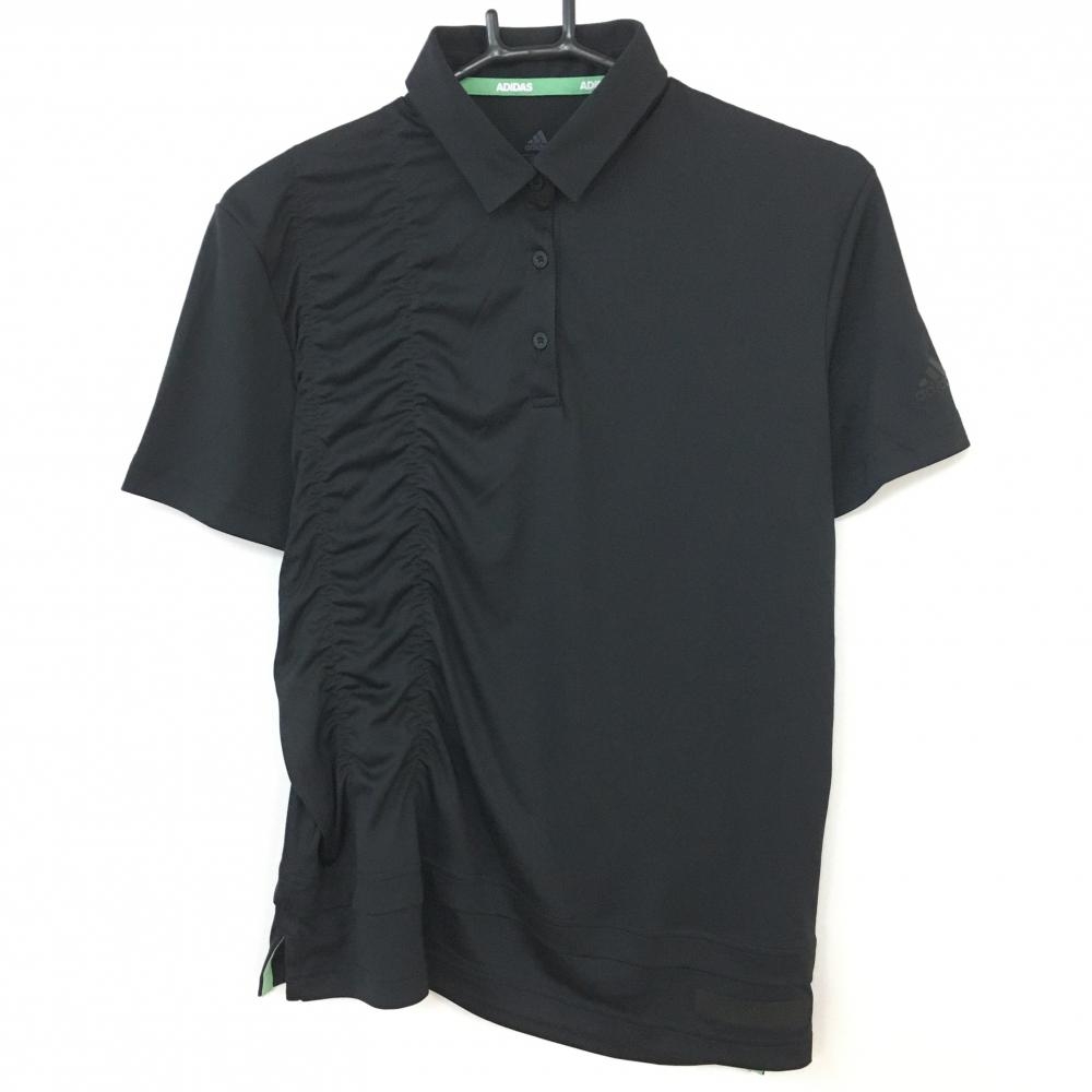 adidas アディダス 半袖ポロシャツ 黒 裾3ライン ストレッチ レディース L ゴルフウェア