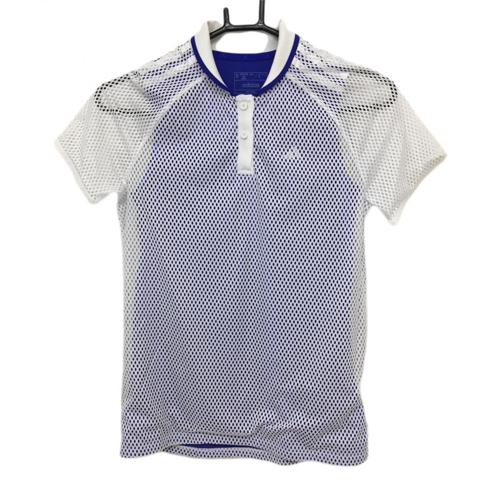 【超美品】アディダス 半袖ポロシャツ 白×ブルー 重ね着風 メッシュ レディース S ゴルフウェア adidas