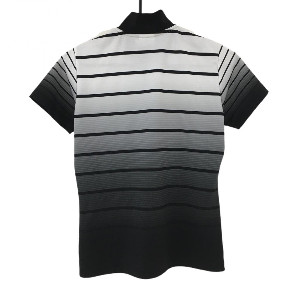 【超美品】アディダス 半袖ポロシャツ 白×黒 ボーダー×グラデーション 総柄 ハーフジップ レディース L/G ゴルフウェア adidas 画像