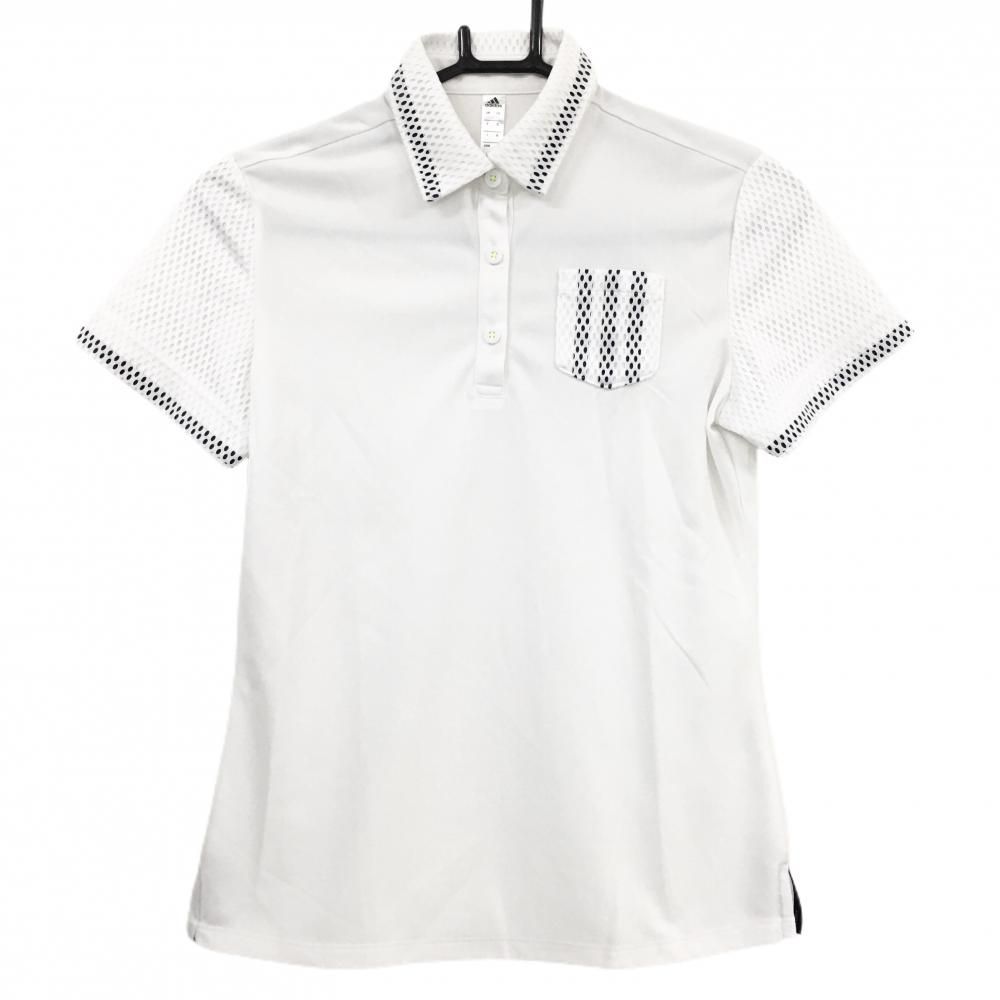 【超美品】アディダス 半袖ポロシャツ 白×ネイビー 胸ポケット 一部メッシュ調 レディース S ゴルフウェア adidas