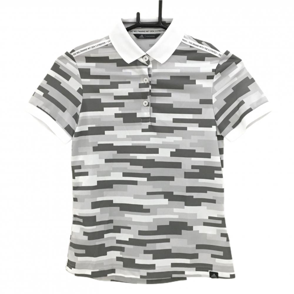 【超美品】アディダス 半袖ポロシャツ 白×グレー 総柄 肩ライン レディース  ゴルフウェア adidas