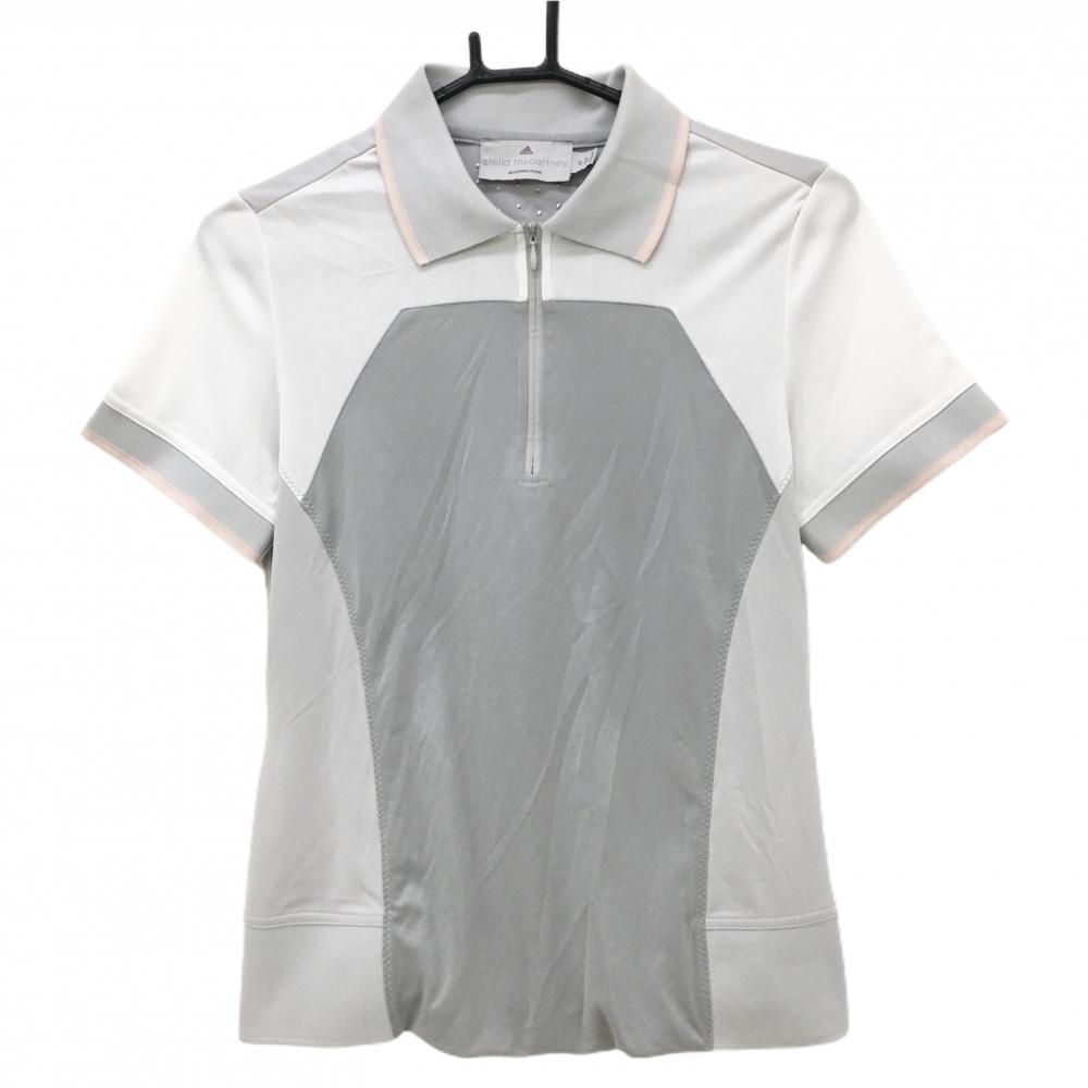 【超美品】アディダス 半袖ポロシャツ ライトグレー×白 Stella Mccartney クリマチル  レディース OT(XL) ゴルフウェア adidas