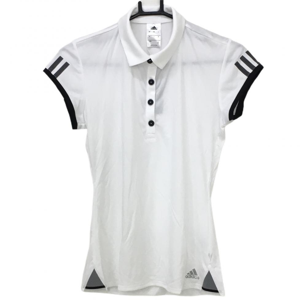 【新品】アディダス 半袖ポロシャツ 白×黒 袖3ライン レディース OT ゴルフウェア adidas