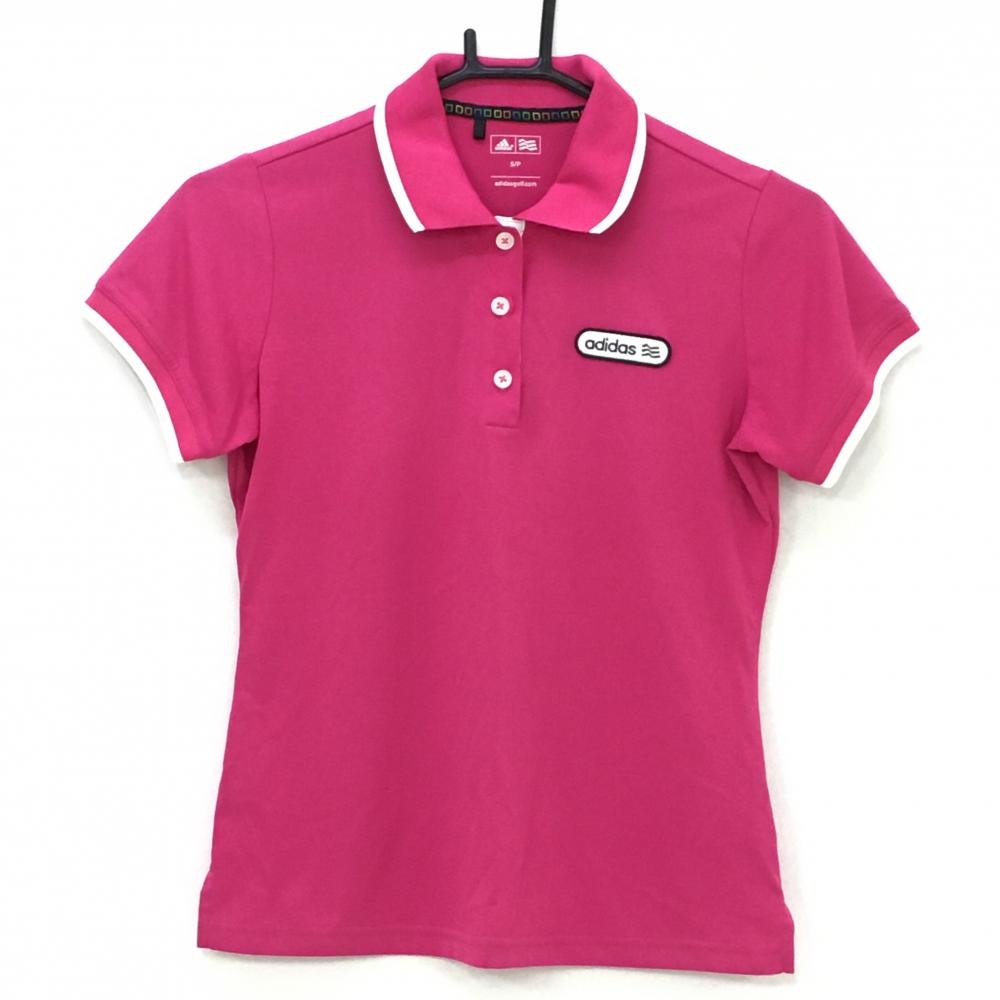 【美品】アディダス 半袖ポロシャツ ピンク×白 ボタン部内側・ブランドネーム付近汚れ レディース S/P(S) ゴルフウェア adidas