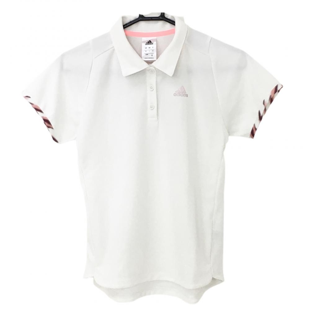 【超美品】アディダス 半袖ポロシャツ 白 袖口斜め柄 レディース M ゴルフウェア adidas