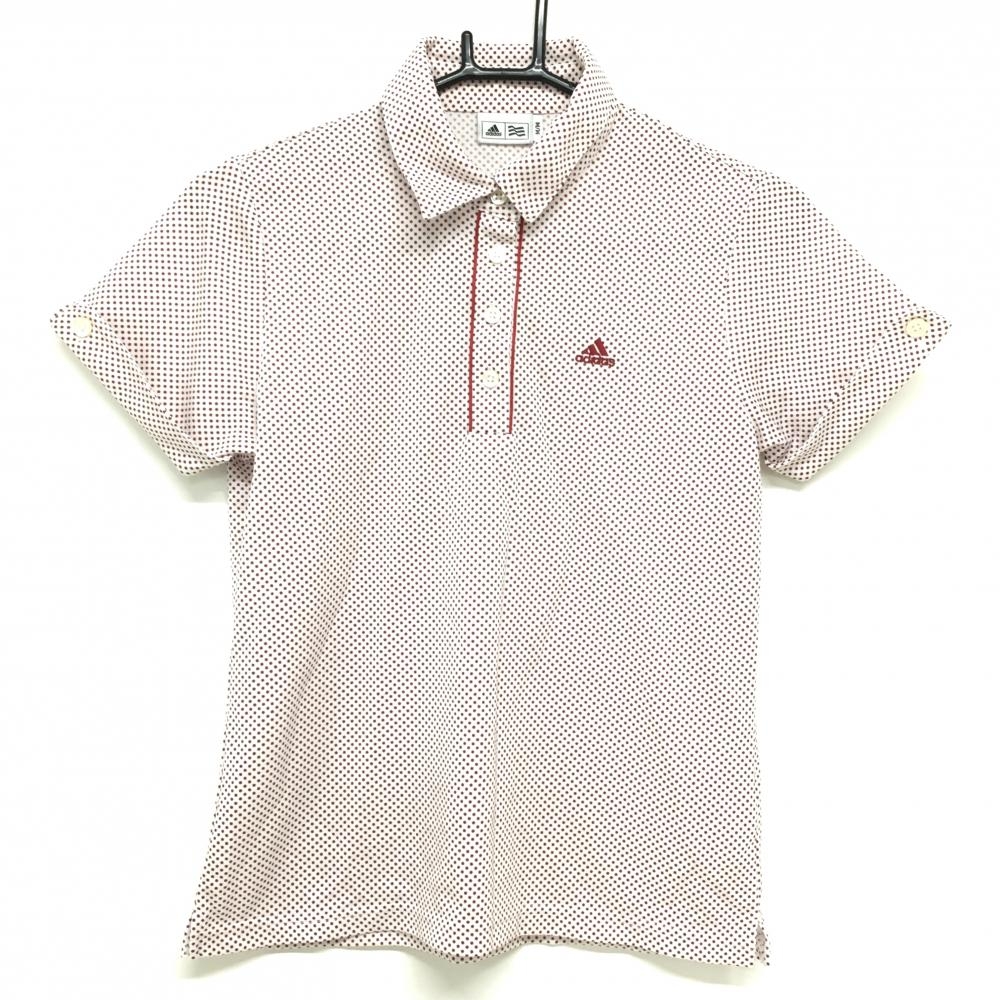 【超美品】アディダス 半袖ポロシャツ 白×レッド ドット柄 ロゴ刺しゅう レディース M/M ゴルフウェア adidas