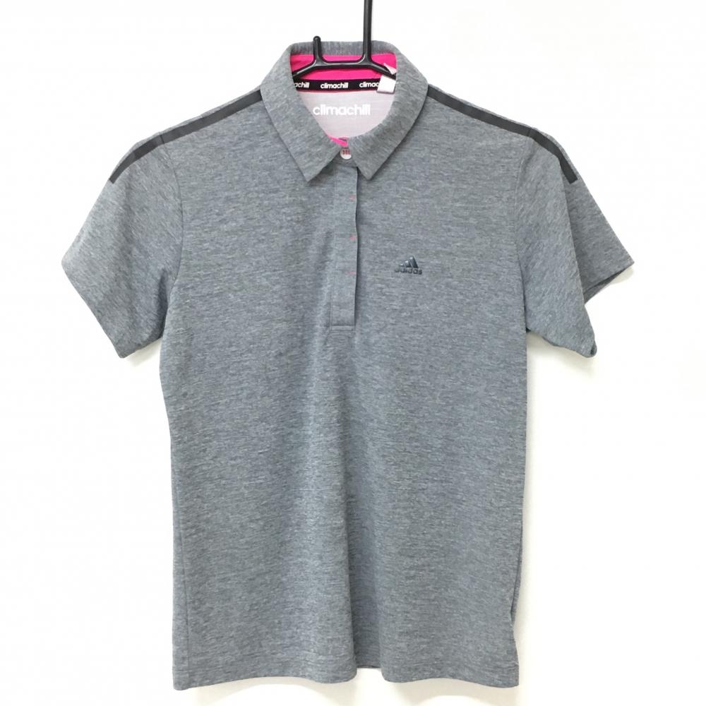 アディダス 半袖ポロシャツ 杢グレー climachill 肩ライン レディース L/G ゴルフウェア adidas