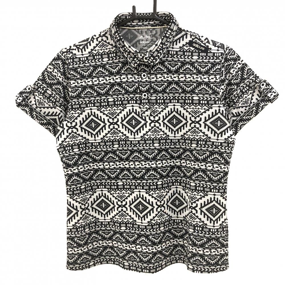 【超美品】アディダス 半袖ポロシャツ 黒×白 総柄 adipure レディース M/M ゴルフウェア adidas