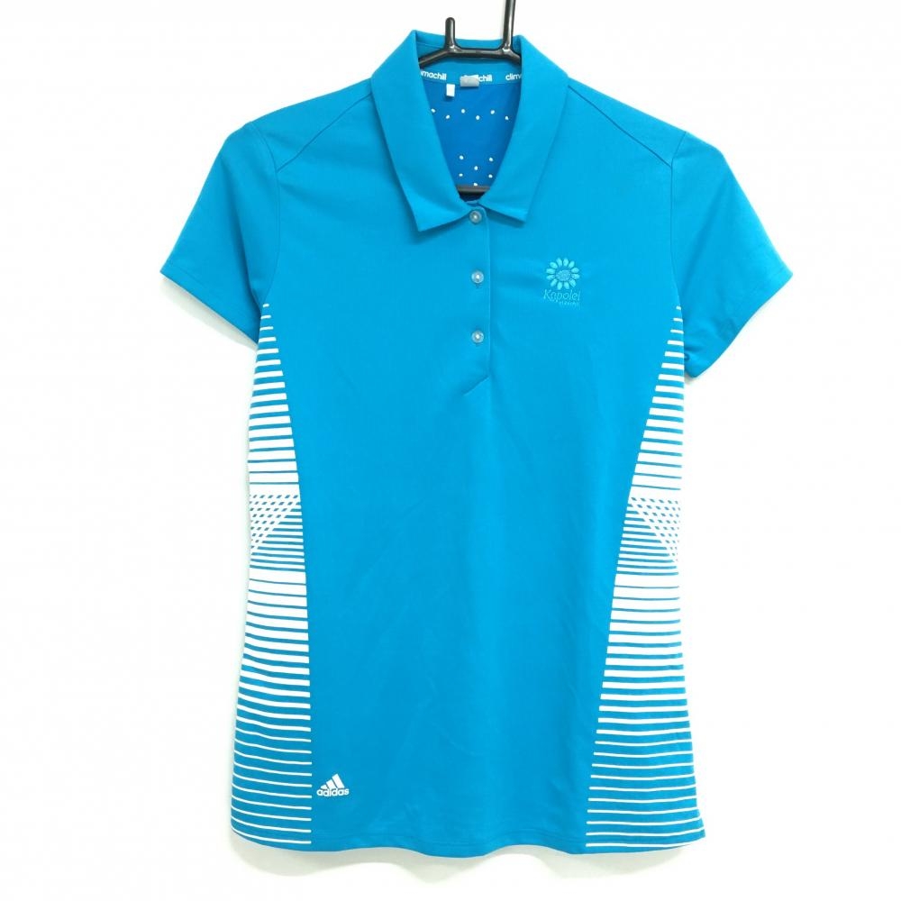 【美品】アディダス 半袖ポロシャツ ブルー×白 サイドボーダー風 kapolei レディース  ゴルフウェア adidas
