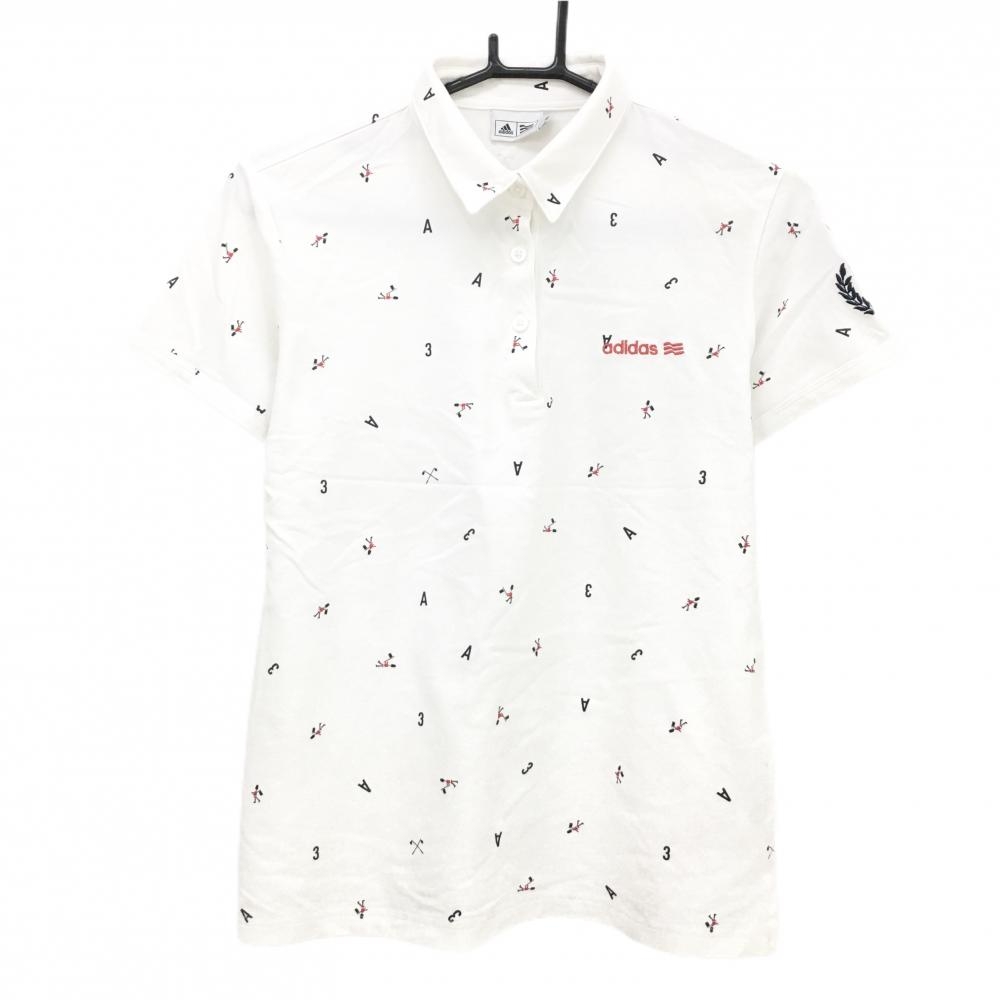 アディダス 半袖ポロシャツ 白×黒 総柄 レディース L/G ゴルフウェア adidas