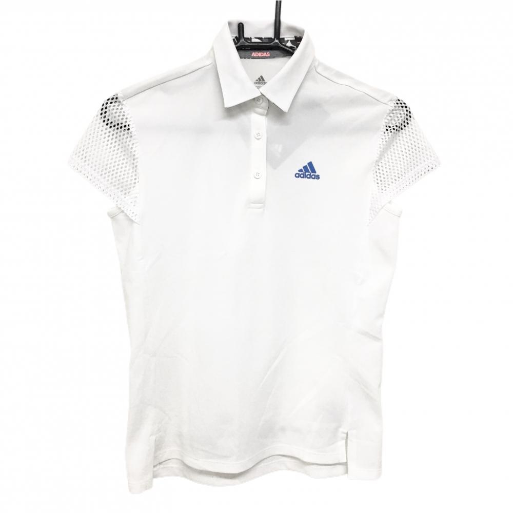 【新品】アディダス 半袖ポロシャツ 白 袖メッシュ ロゴブルー  レディース S ゴルフウェア adidas