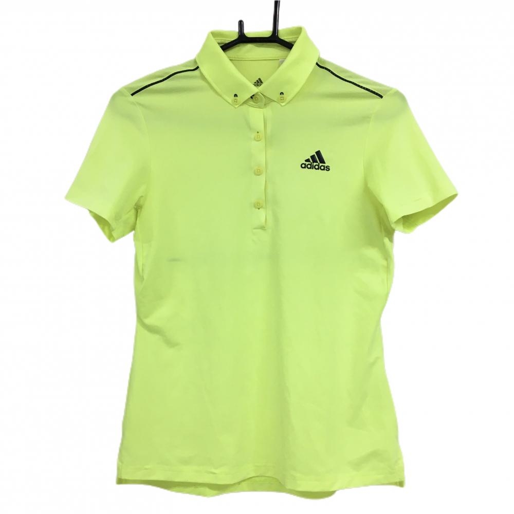 アディダス 半袖ポロシャツ 蛍光イエロー ボタンダウン 後ろ3ライン レディース L ゴルフウェア adidas