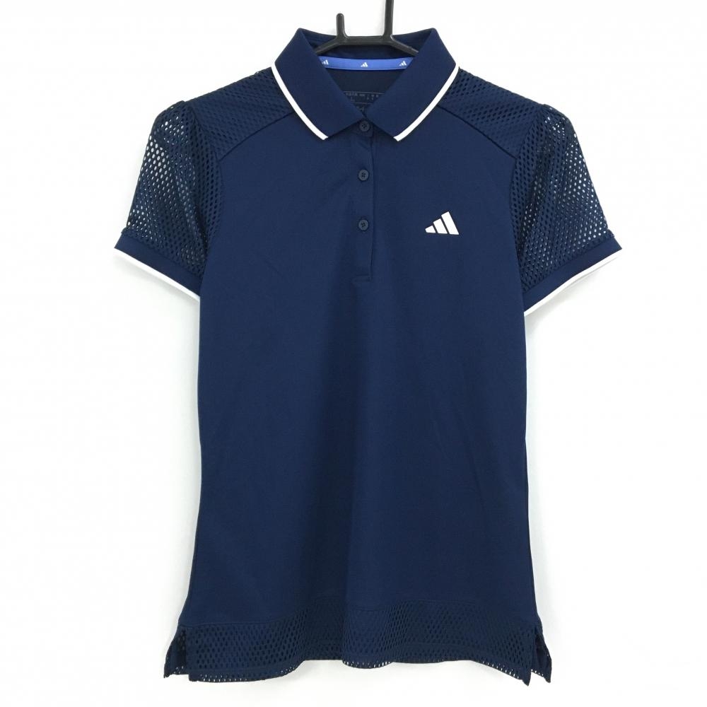 【新品】アディダス 半袖ポロシャツ ネイビー 袖・裾メッシュ調 レディース M ゴルフウェア 2024年モデル adidas