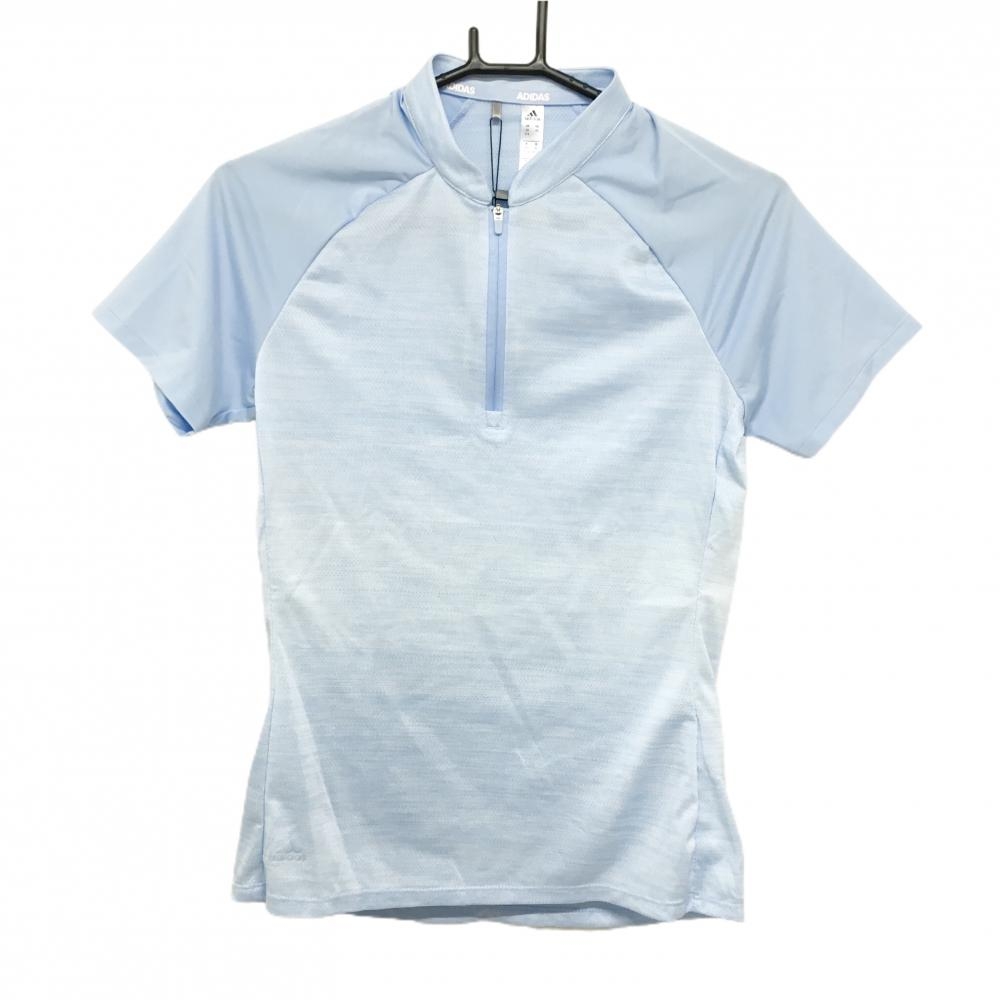 【新品】アディダス 半袖ポロシャツ ライトブルー スタンドカラー ハーフジップ レディース M ゴルフウェア adidas