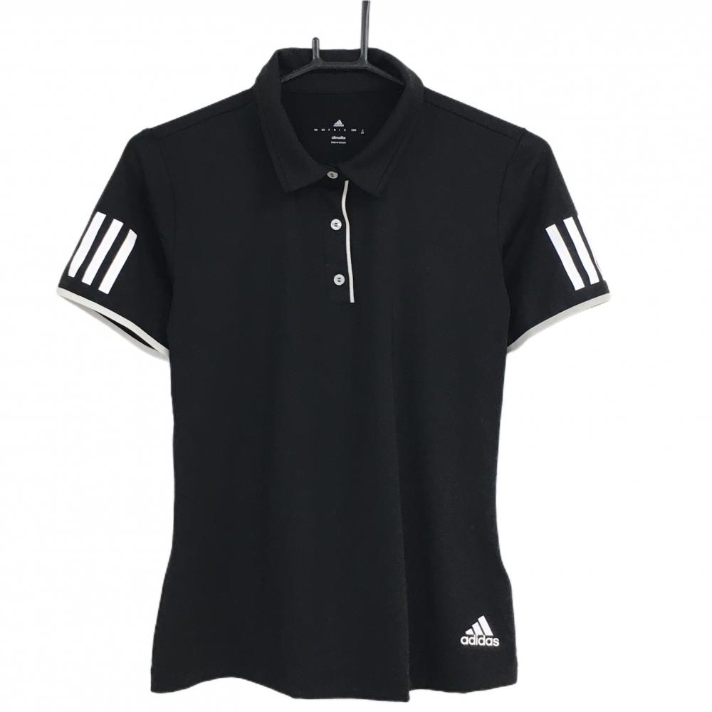 【超美品】アディダス 半袖ポロシャツ 黒×白 袖3ライン CLIMALITE レディース OT ゴルフウェア adidas