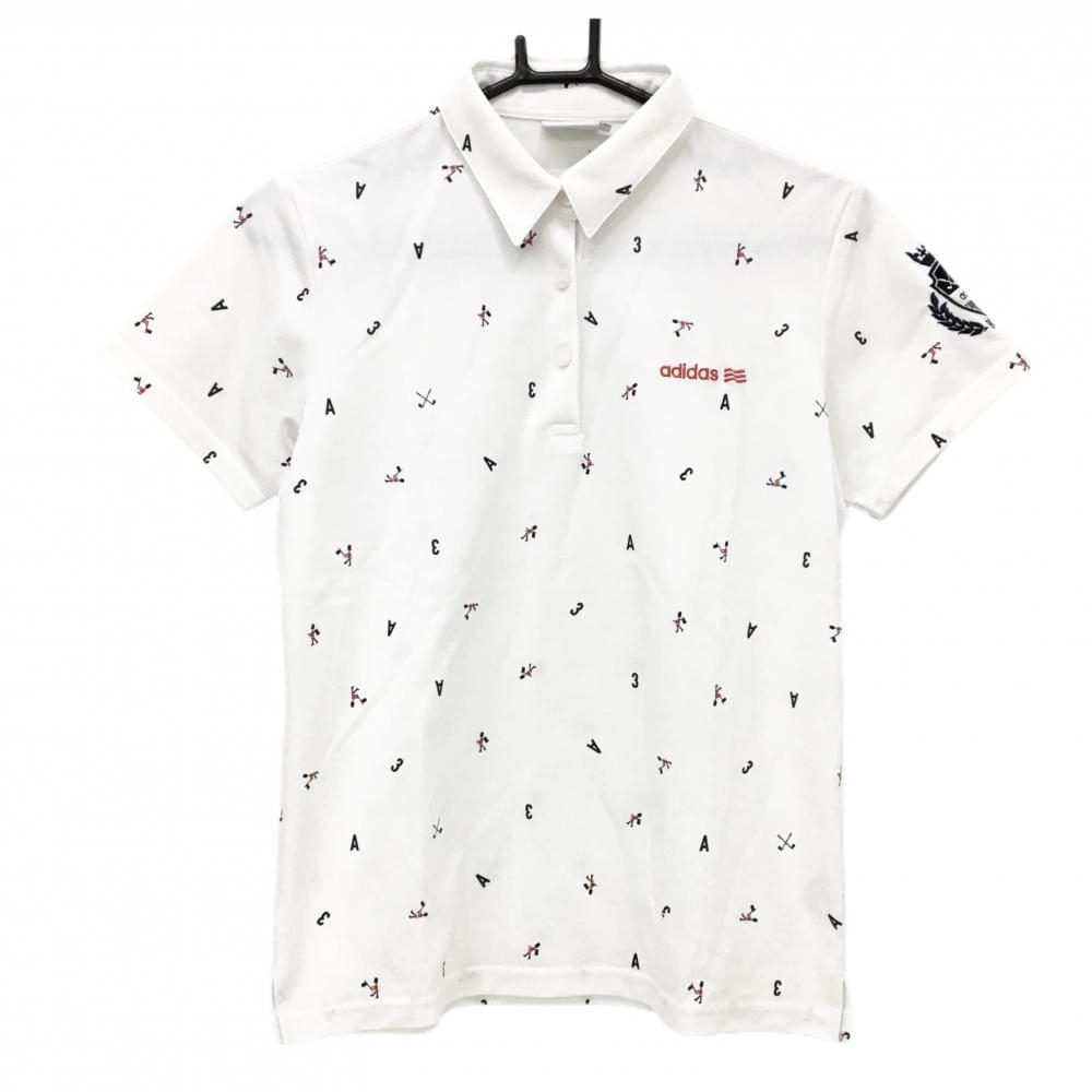 【超美品】アディダス 半袖ポロシャツ 白×ネイビー 総柄 レディース L/G ゴルフウェア adidas