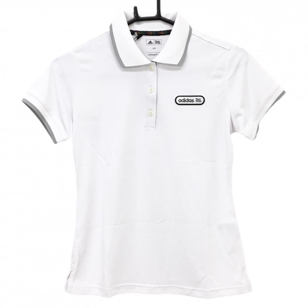 【新品】アディダス 半袖ポロシャツ 白×グレー 襟袖口ライン ワッペン レディース S/P ゴルフウェア adidas