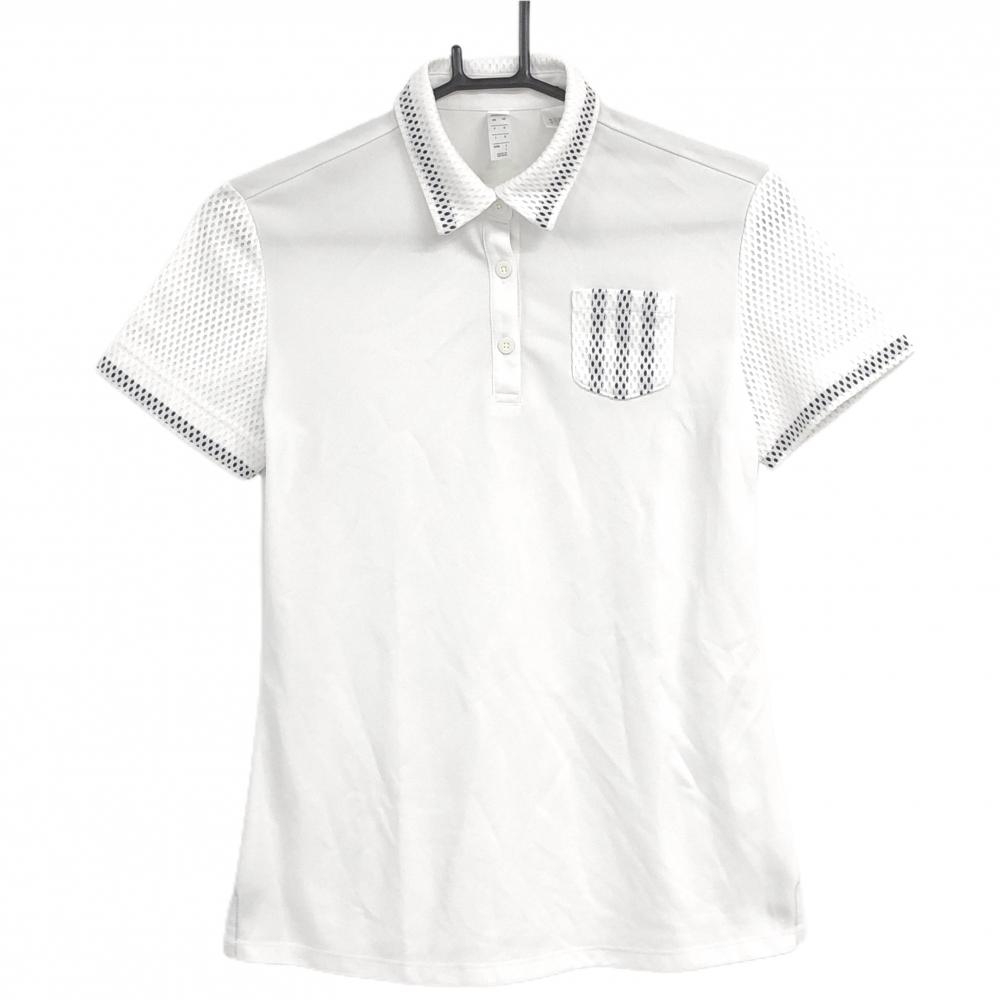 【美品】アディダス 半袖ポロシャツ 白 襟・袖メッシュ  レディース L ゴルフウェア adidas