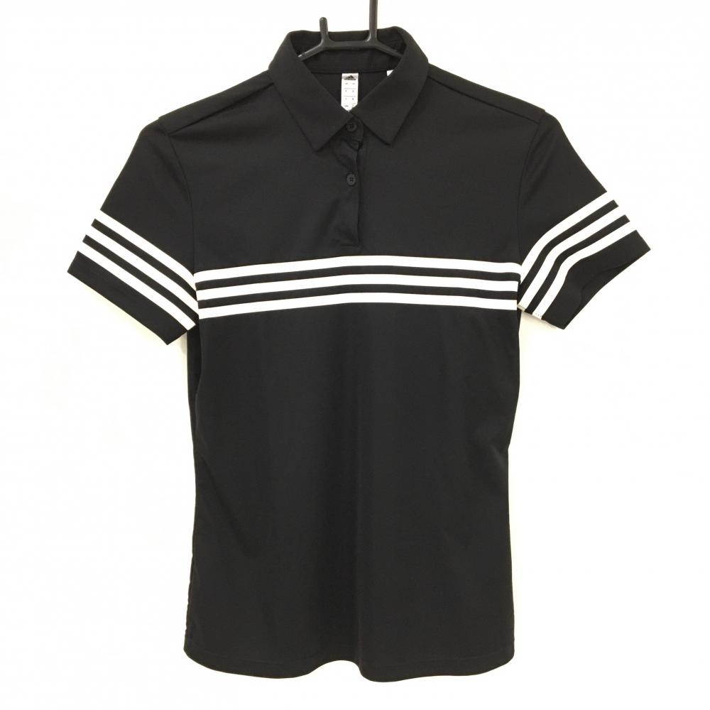 【超美品】アディダス 半袖ポロシャツ 黒×白 3ライン  レディース M ゴルフウェア adidas