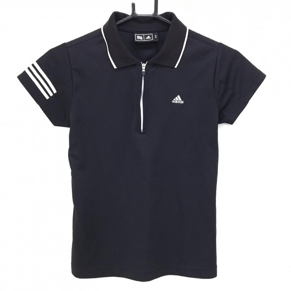 アディダス 半袖ポロシャツ 黒 袖3ライン ハーフジップ  レディース S/P ゴルフウェア adidas