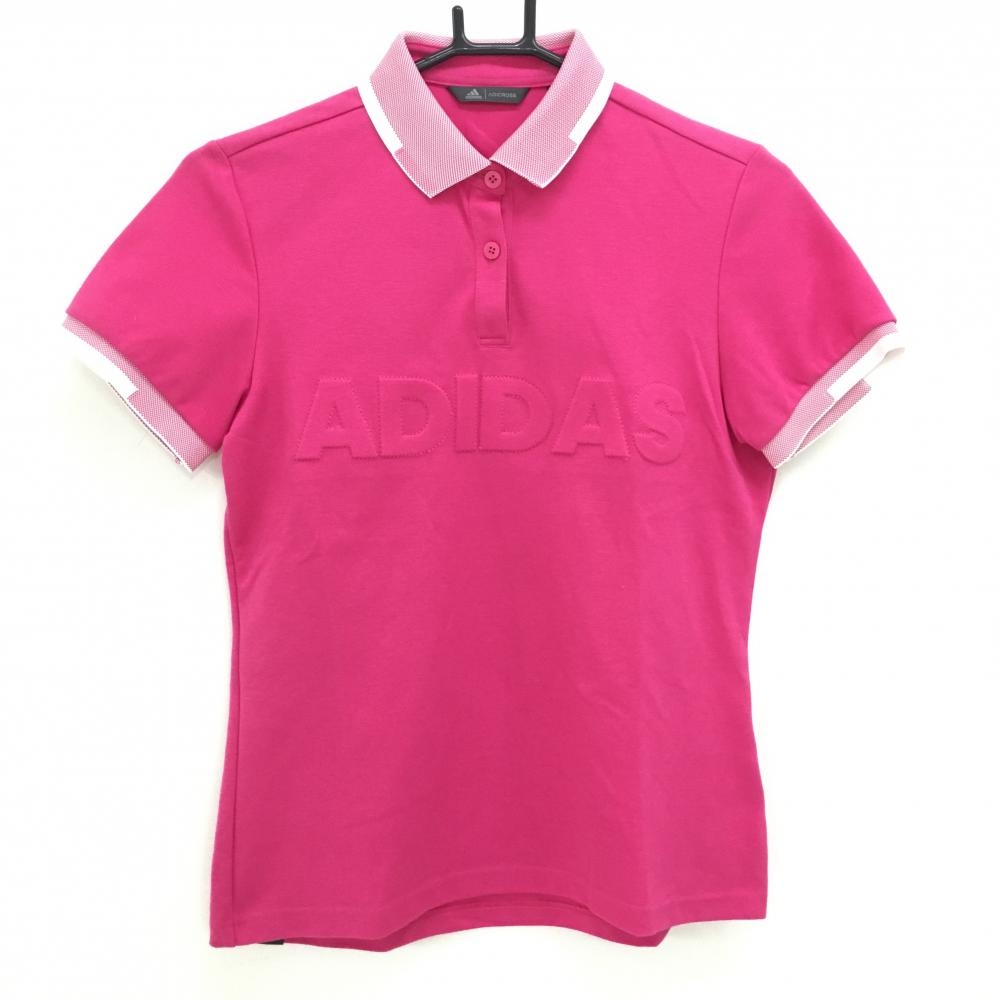 【超美品】アディダス 半袖ポロシャツ ピンク×白 立体ロゴ ADICROSS  レディース L ゴルフウェア adidas