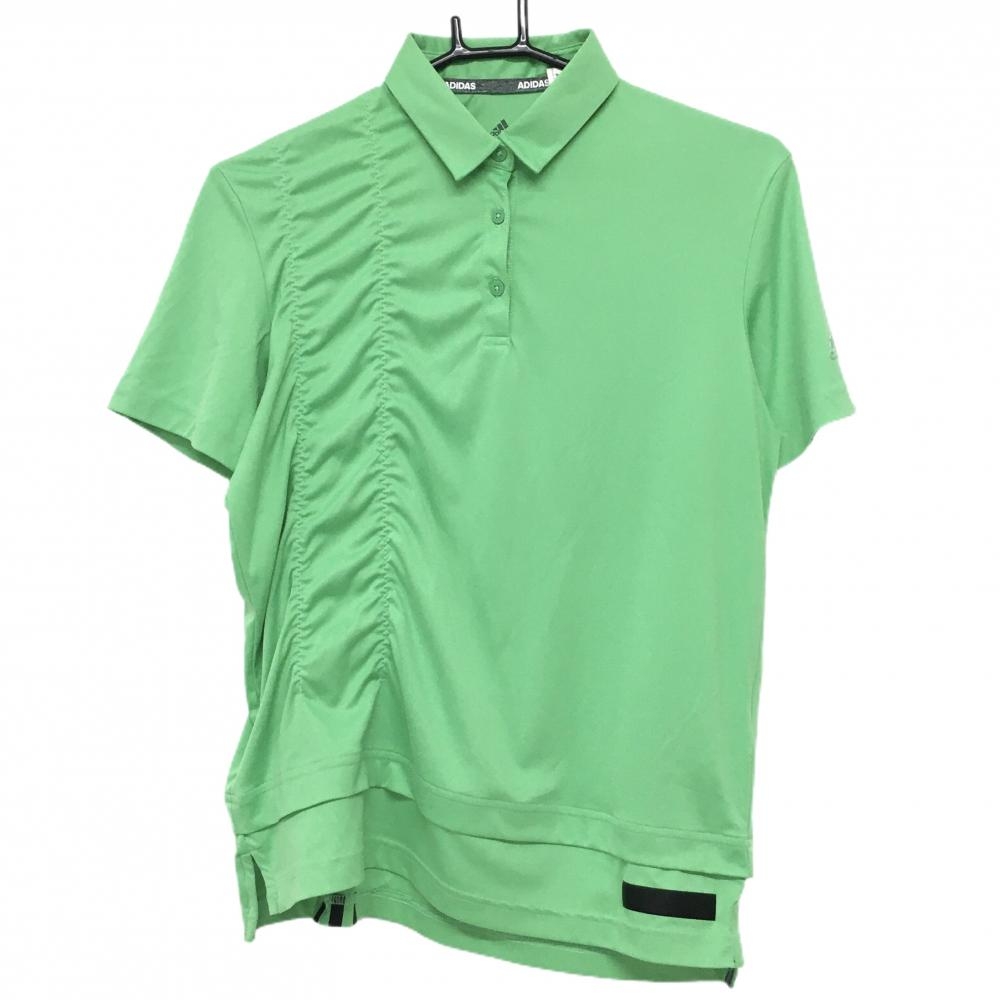 【美品】アディダス 半袖ポロシャツ ライトグリーン ギャザー 裾レイヤード風 3ライン  レディース L ゴルフウェア adidas