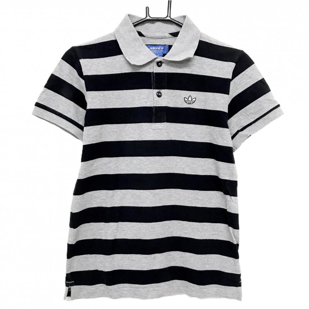 アディダス 半袖ポロシャツ グレー×黒 ボーダー  レディース S ゴルフウェア adidas