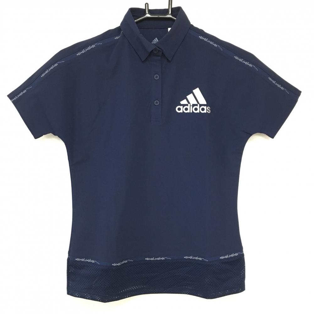 【新品】アディダス 半袖ポロシャツ ネイビー×シルバー 裾メッシュ調 レディース S ゴルフウェア adidas