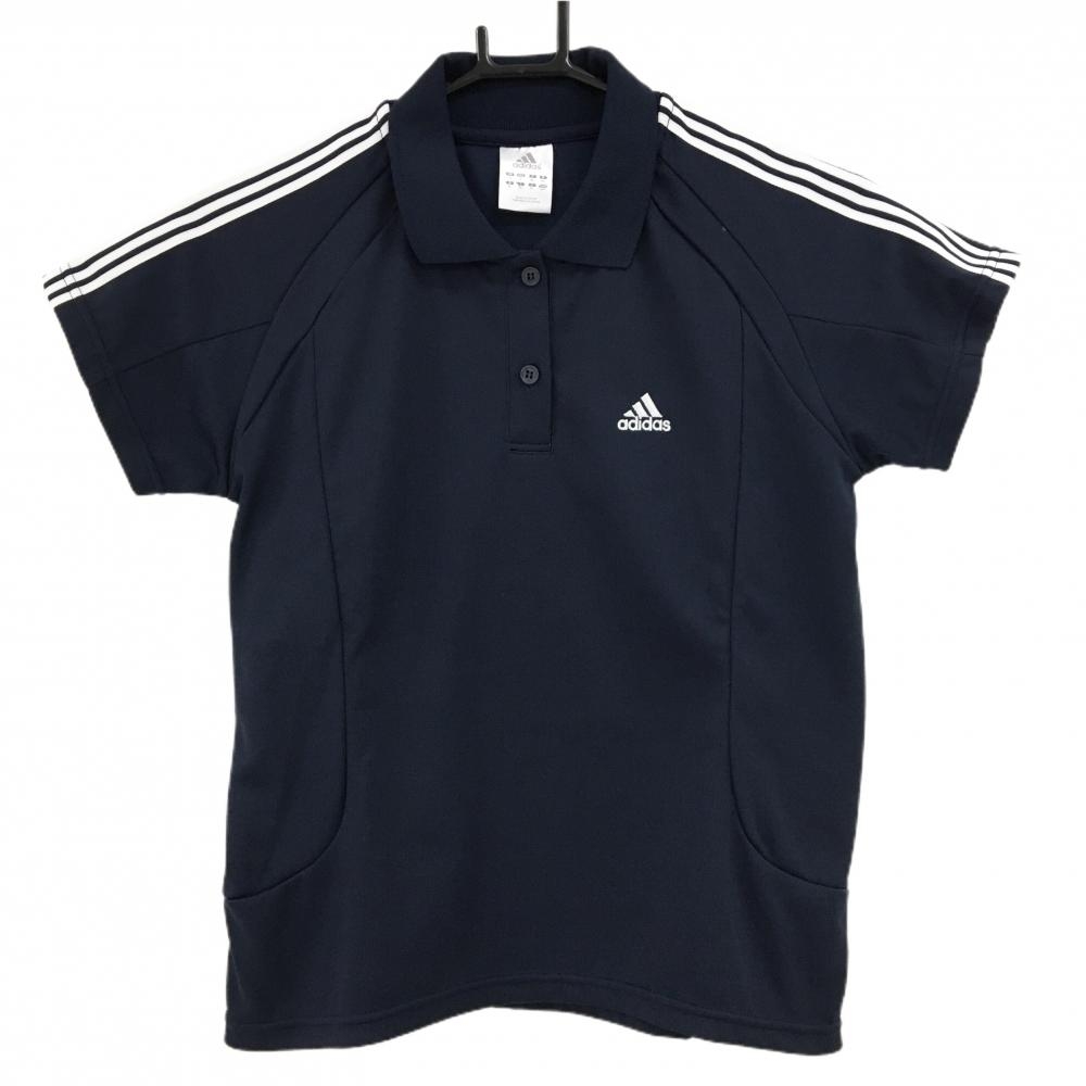 【超美品】アディダス 半袖ポロシャツ ネイビー×白 袖3ライン  レディース M ゴルフウェア adidas