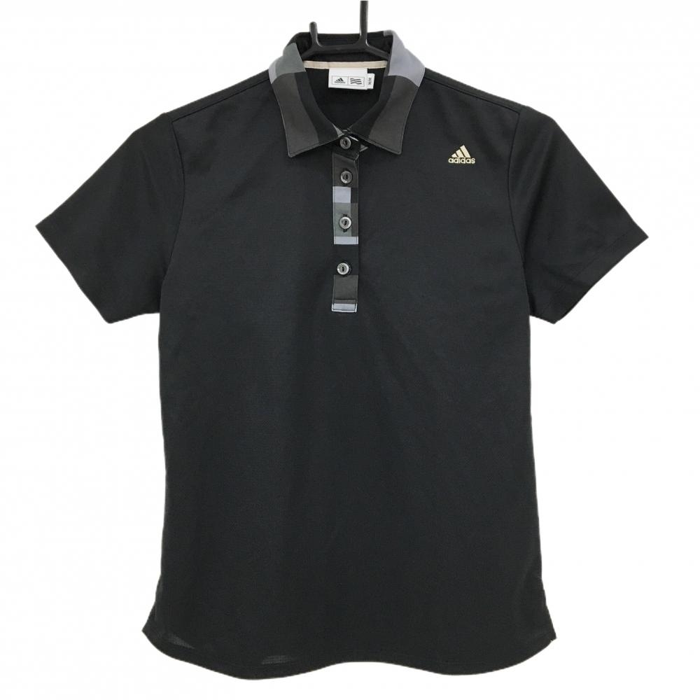 【美品】アディダス 半袖ポロシャツ 黒×グレー 襟・前立て総柄 レディース M/M ゴルフウェア adidas