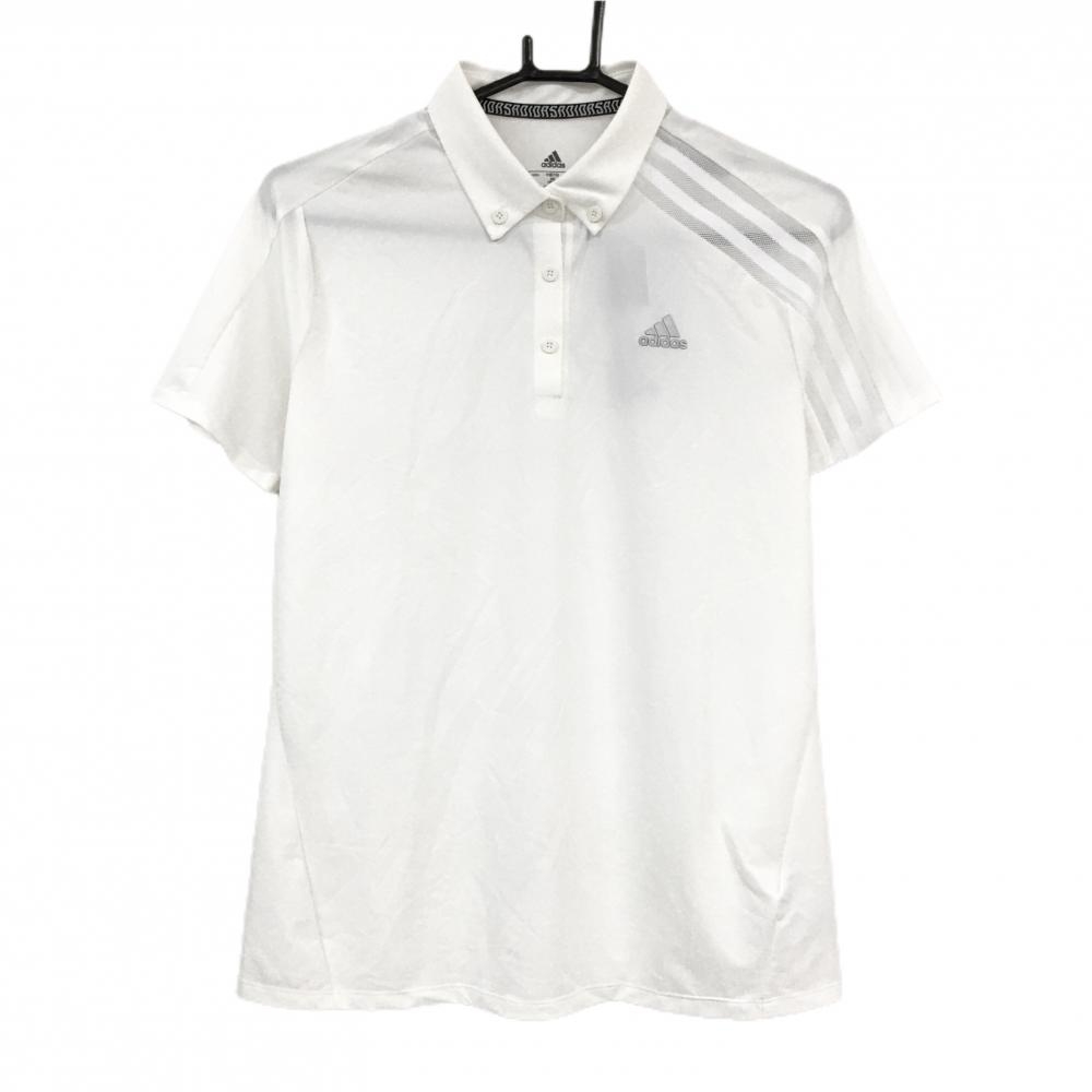 【新品】アディダス 半袖ポロシャツ 白 袖3ラインメッシュ ボタンダウン HEATRDY レディース OT ゴルフウェア adidas