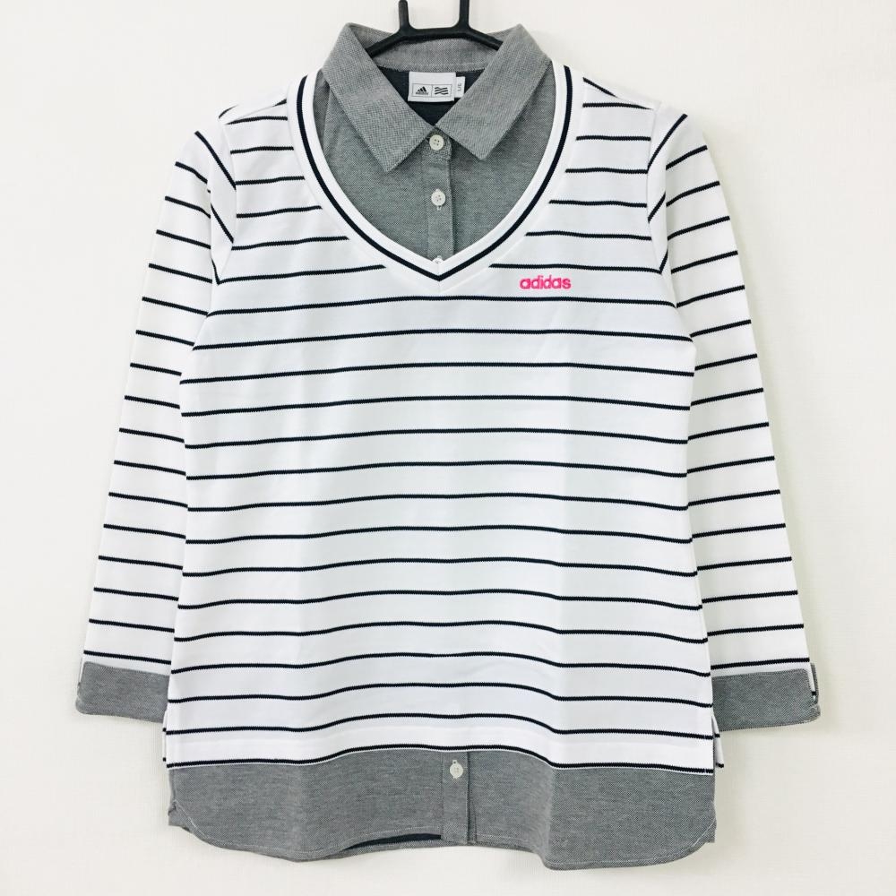 超美品 Adidas アディダス 長袖ポロシャツ 白 黒 ボーダー 重ね着風 レディース L G ゴルフウェア 中古ゴルフウェア通販サイトreonard レオナード