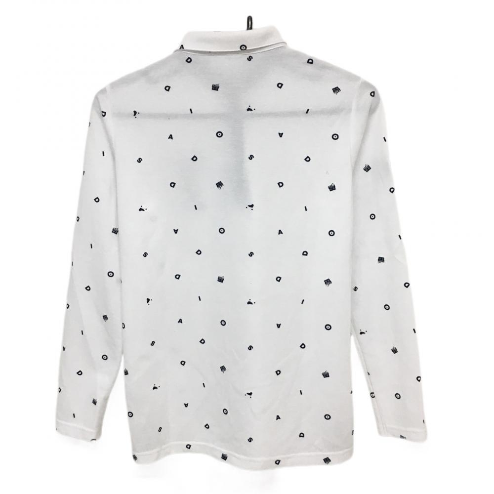 【超美品】アディダス 長袖ポロシャツ 白×ネイビー 総柄 コットン混 レディース L/G ゴルフウェア adidas