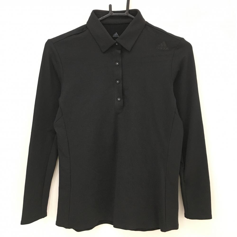 【超美品】アディダス 長袖ポロシャツ 黒 後裾英字  レディース L ゴルフウェア adidas