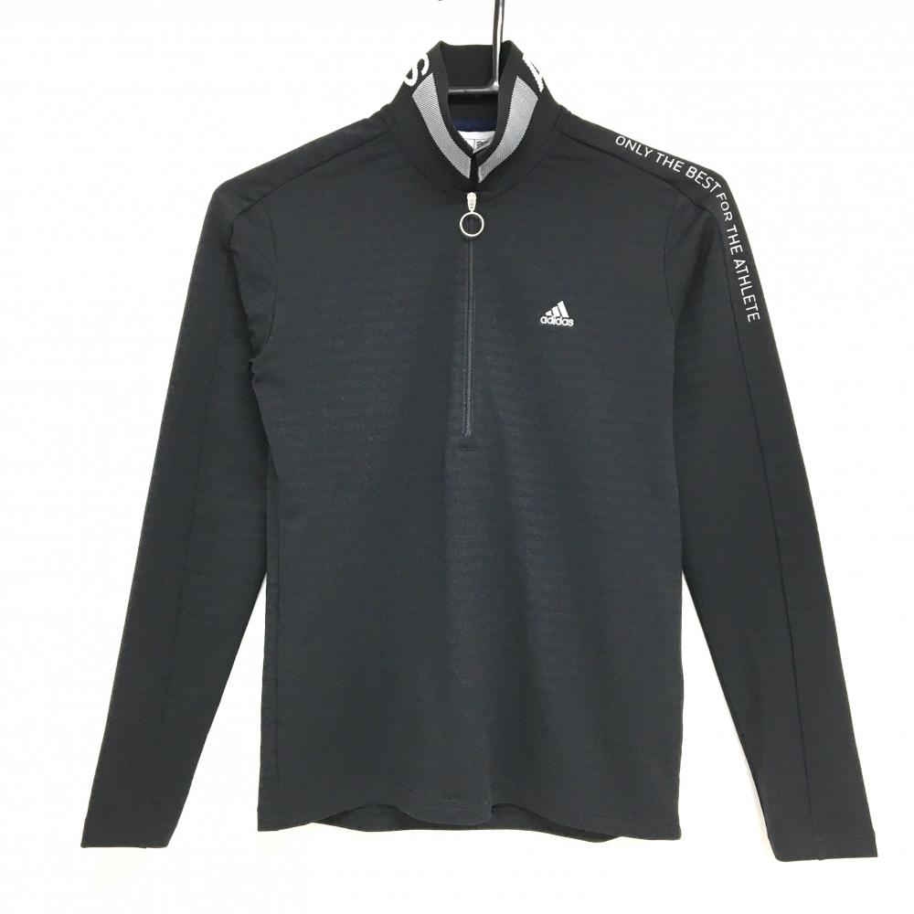 アディダス 長袖ポロシャツ 黒 ボーダー地模様 ハーフジップ レディース S/P ゴルフウェア adidas