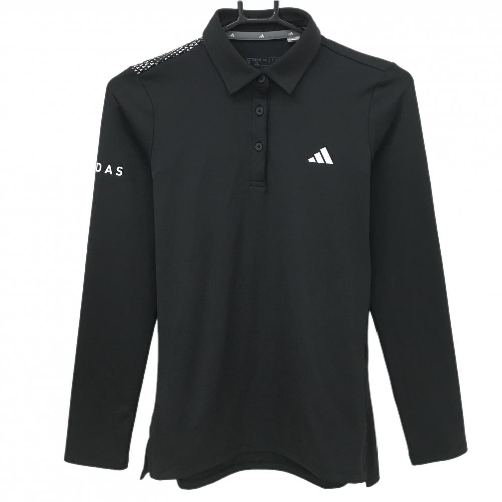 【美品】アディダス 長袖ポロシャツ 黒×白 後ろ上部柄 ボタンダウン レディース M ゴルフウェア 2023年モデル adidas