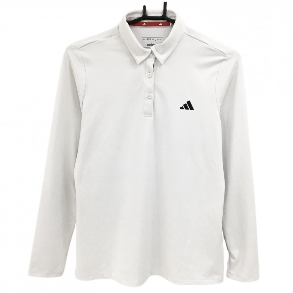 【美品】アディダス 長袖ポロシャツ 白×黒 胸ロゴ ボタンダウン  レディース XL ゴルフウェア 2024年モデル adidas