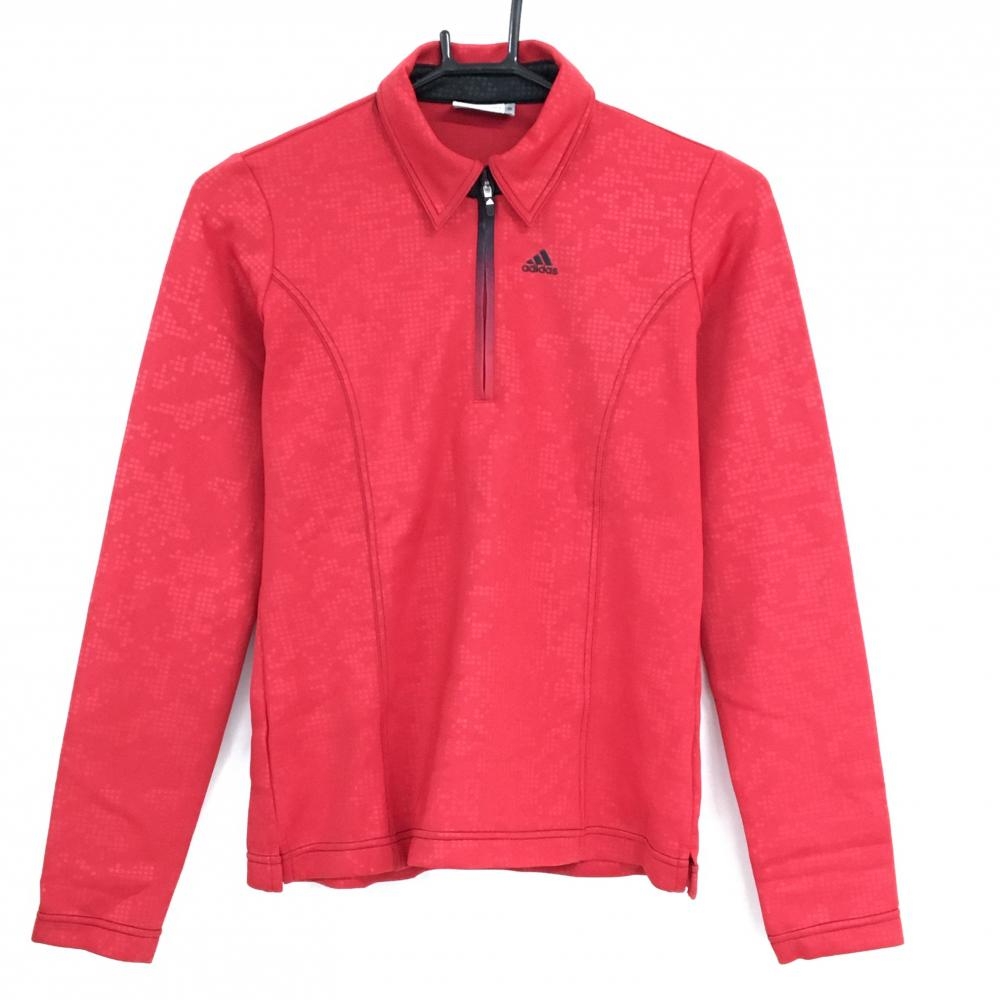 【超美品】アディダス 長袖ポロシャツ レッド スクエア総柄 ハーフジップ 一部グラデーション レディース S/P ゴルフウェア adidas