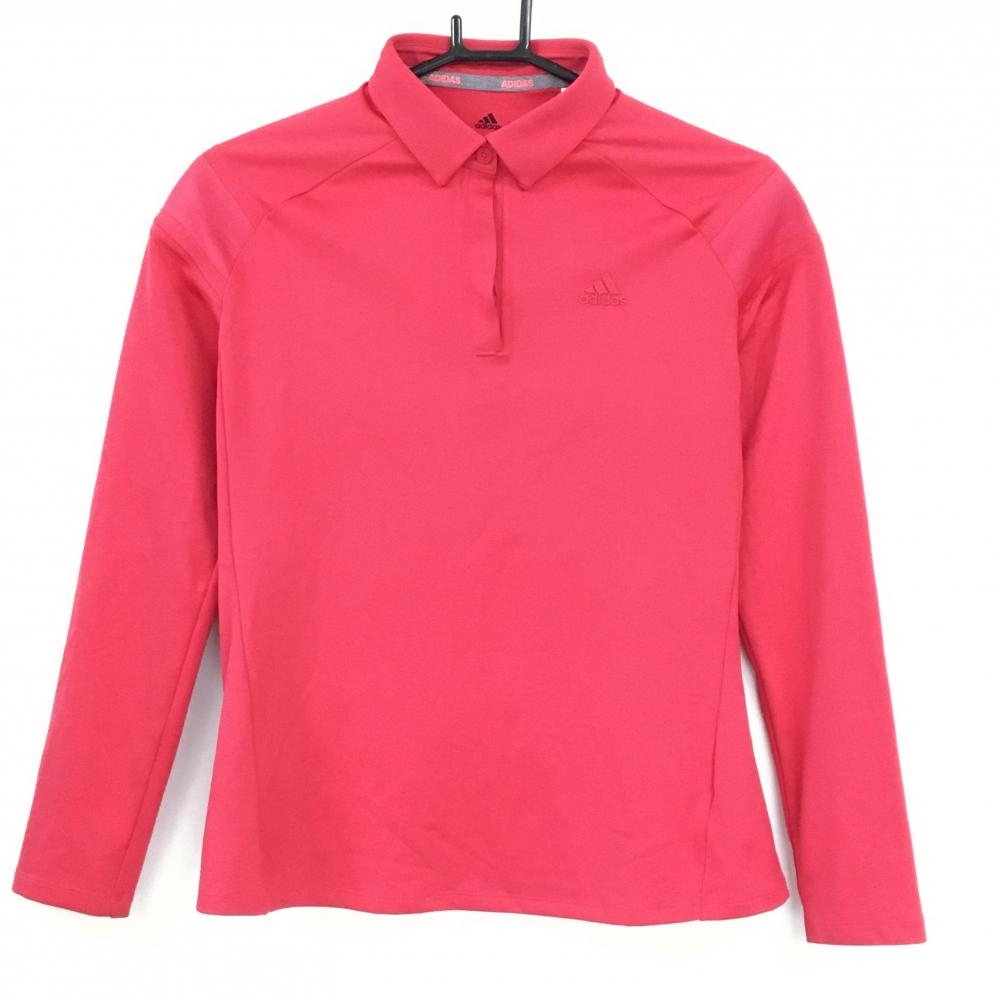【美品】アディダス 長袖ポロシャツ ピンクレッド 胸元ロゴ レディース L ゴルフウェア adidas