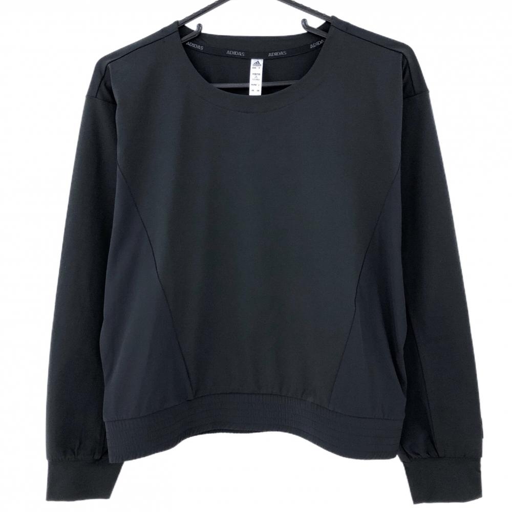 【超美品】アディダス 長袖Ｔシャツ 黒 異素材 無地 裾ゴム レディース L ゴルフウェア adidas