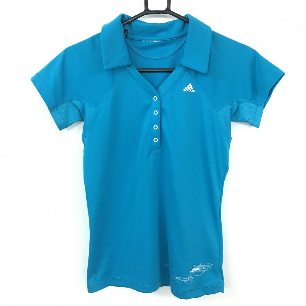 adidas アディダス 半袖スキッパーシャツ ライトブルー×白  メッシュ切替 スナップボタン レディース  ゴルフウェア